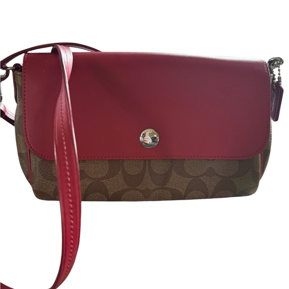 Coach Pink and Brown Signature Crossbody Bag reversible